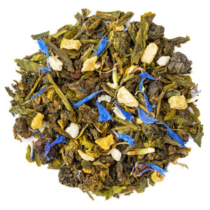 Thé Oolong Pêche Vanille Gingembre – Mélange gourmand de thé vert Sencha et Oolong aux notes fruitées et épicées