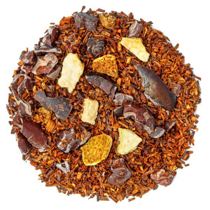 rooibos Mowbray : écorces de cacao, écorces de citron, fèves de cacao concassées et morceaux de caramel