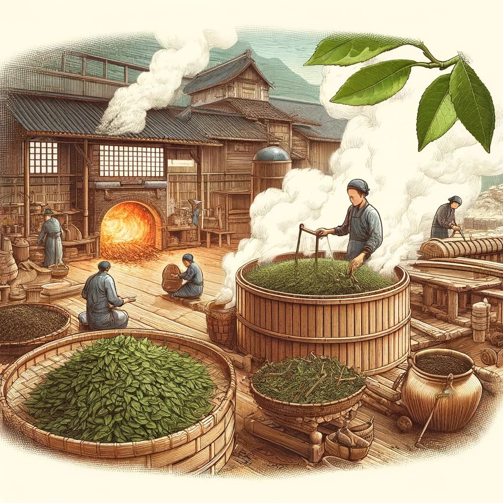Processus de séchage des feuilles de thé Lapsang Souchong au feu de bois